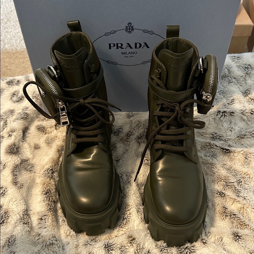 Prada Olive Lace-Up Boots
